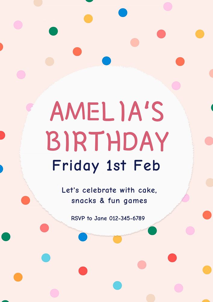 Birthday party poster template, editable text & design