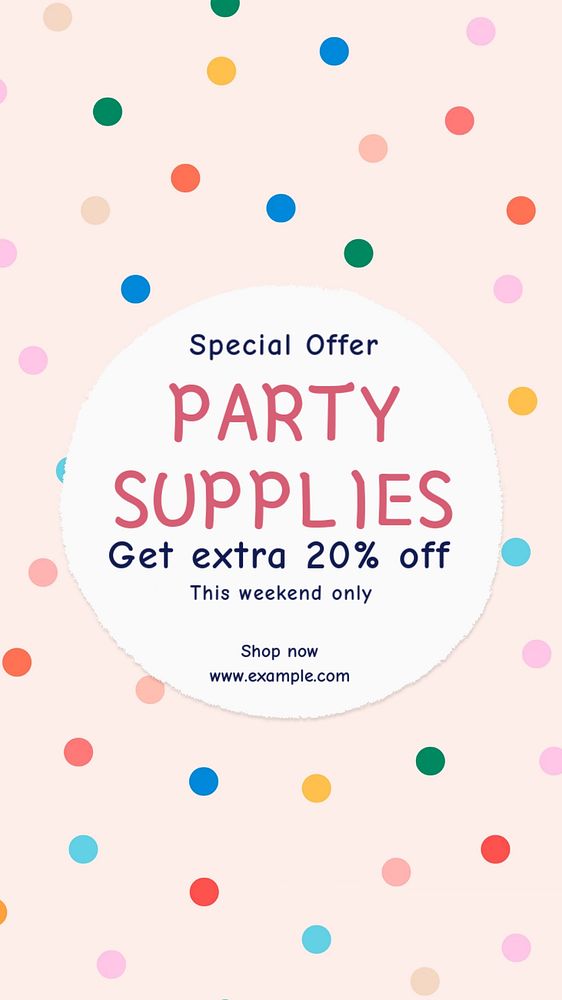 Party supplies Instagram story template, editable text