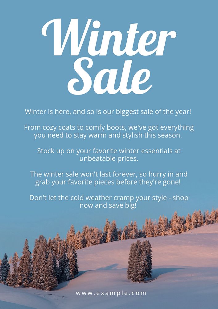 Winter sale poster template, editable text and design