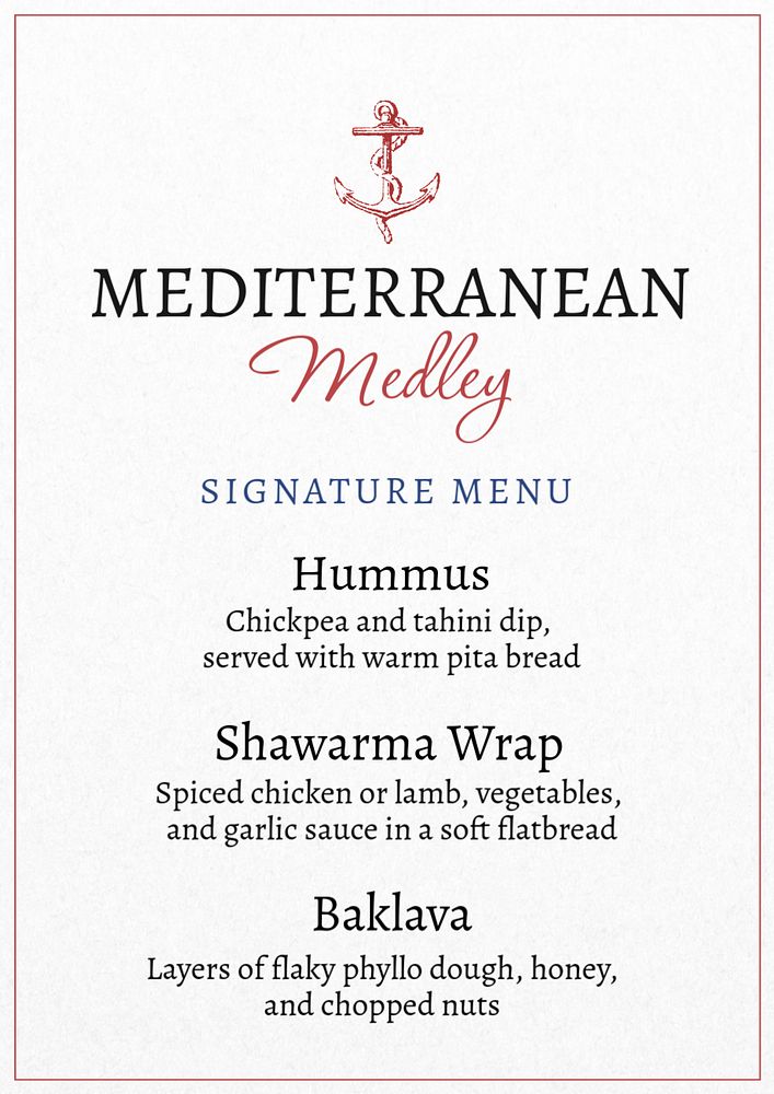 Signature menu poster template, editable text & design