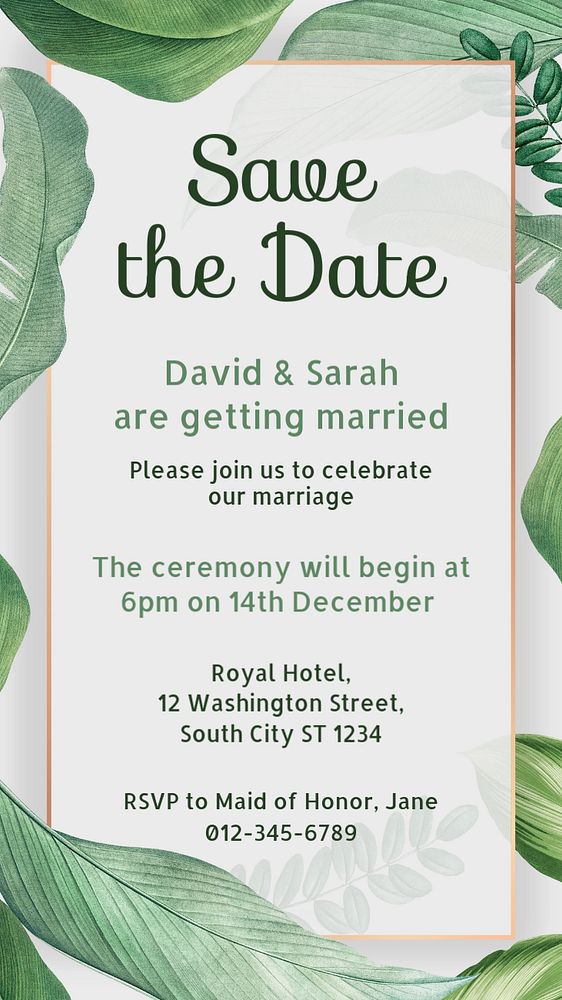 Wedding invitation Instagram story template, editable text