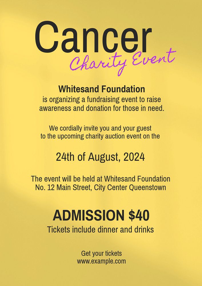 Cancer charity event poster template, editable text and design