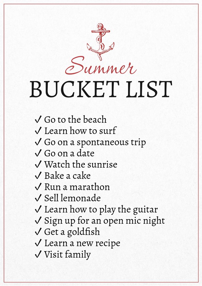 Summer bucket list poster template, editable text & design