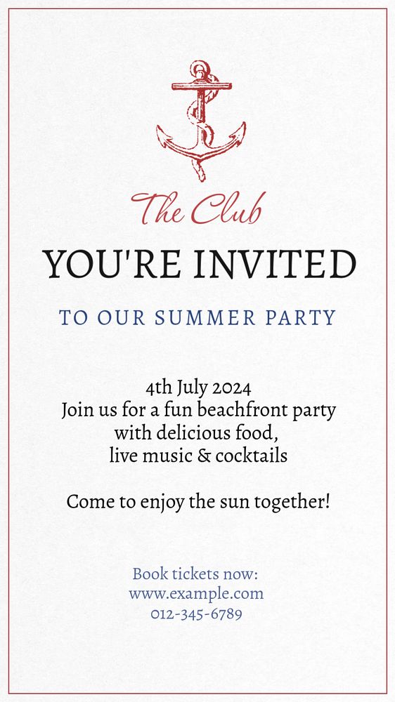 Summer party invitation Instagram story template, editable text