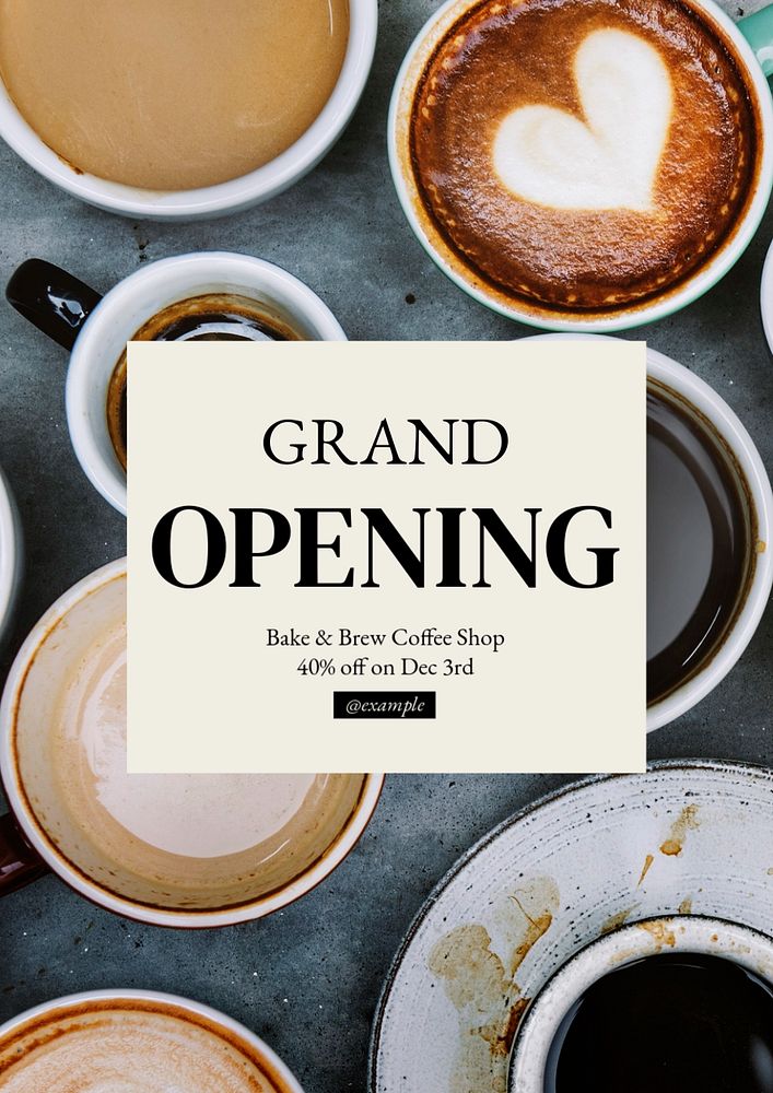 Grand opening poster template, editable text and design