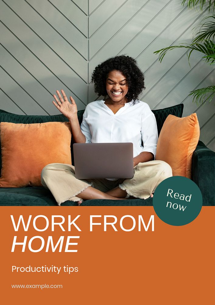 Work from home poster template, editable text and design