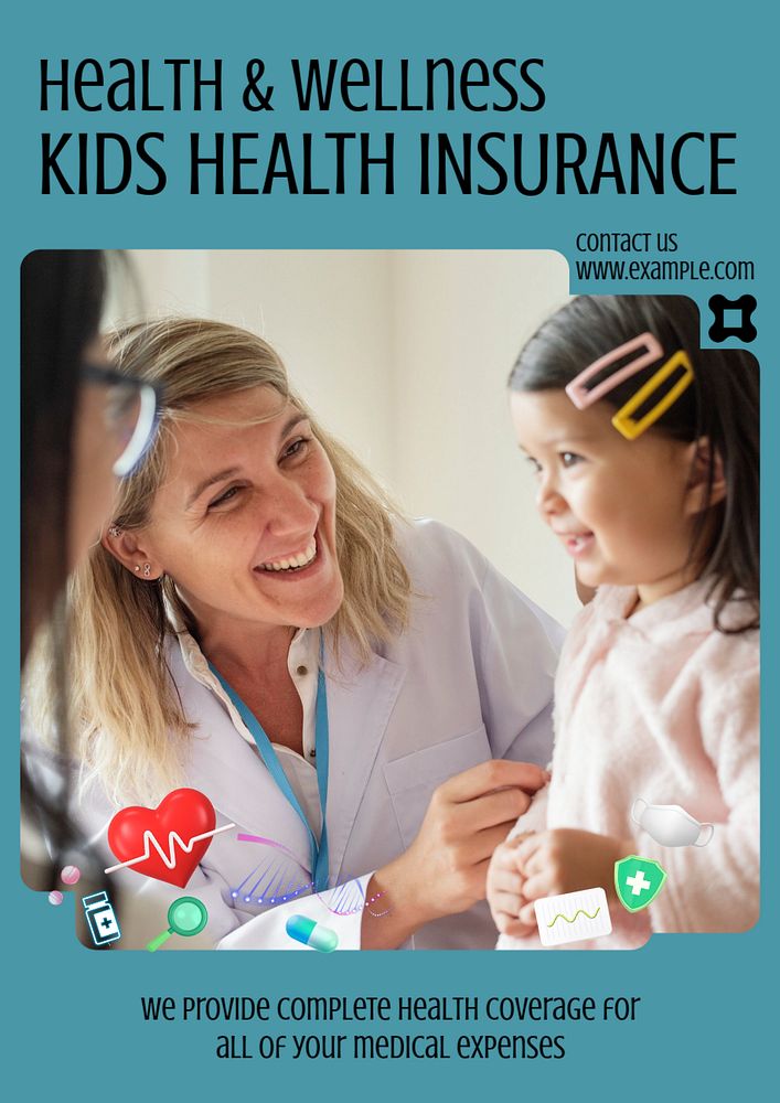 Kids insurance poster template, editable text and design