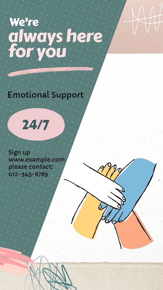 24/7 emotional support  Facebook story template, editable design