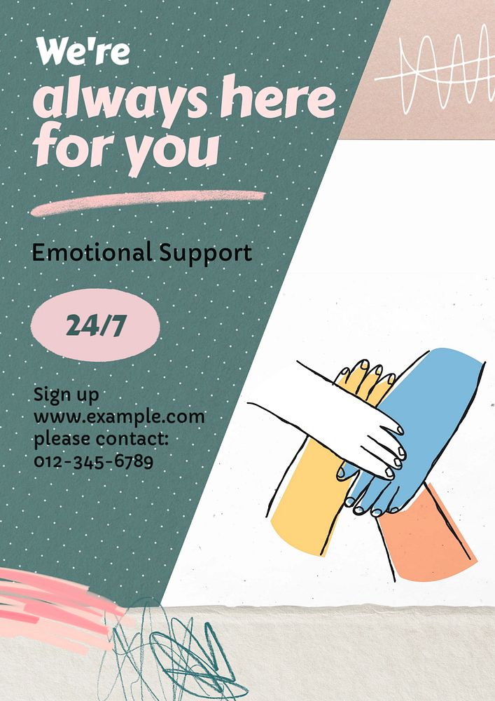 24/7 emotional support  poster template, editable text and design