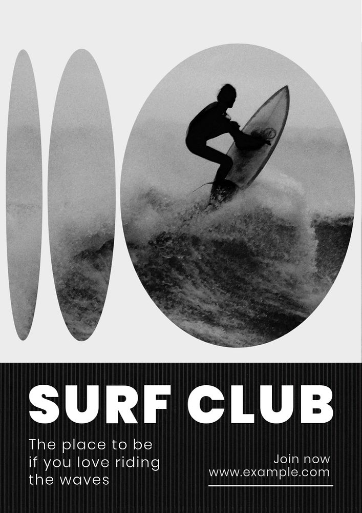 Surfing club poster template, editable text and design