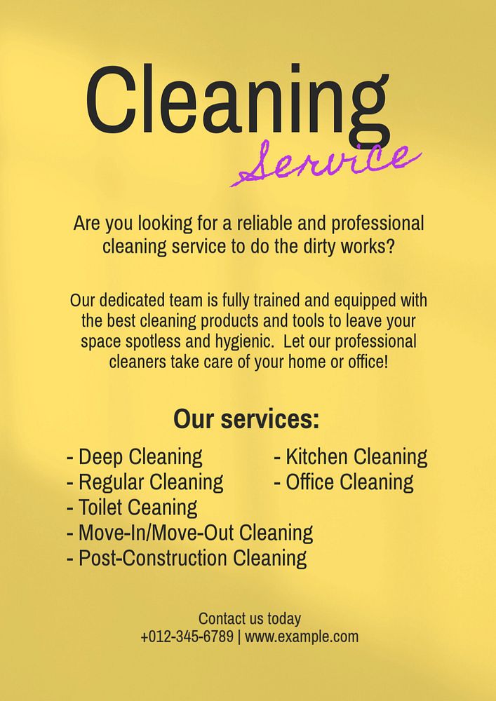 Cleaning service poster template, editable text and design