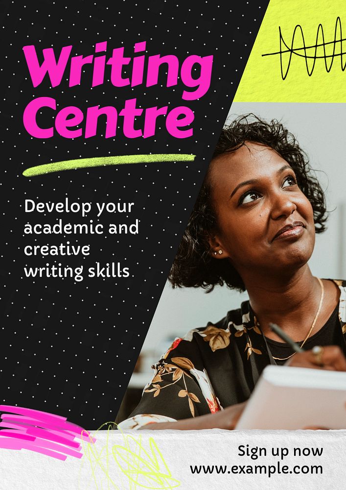 Writing centre poster template, editable text and design