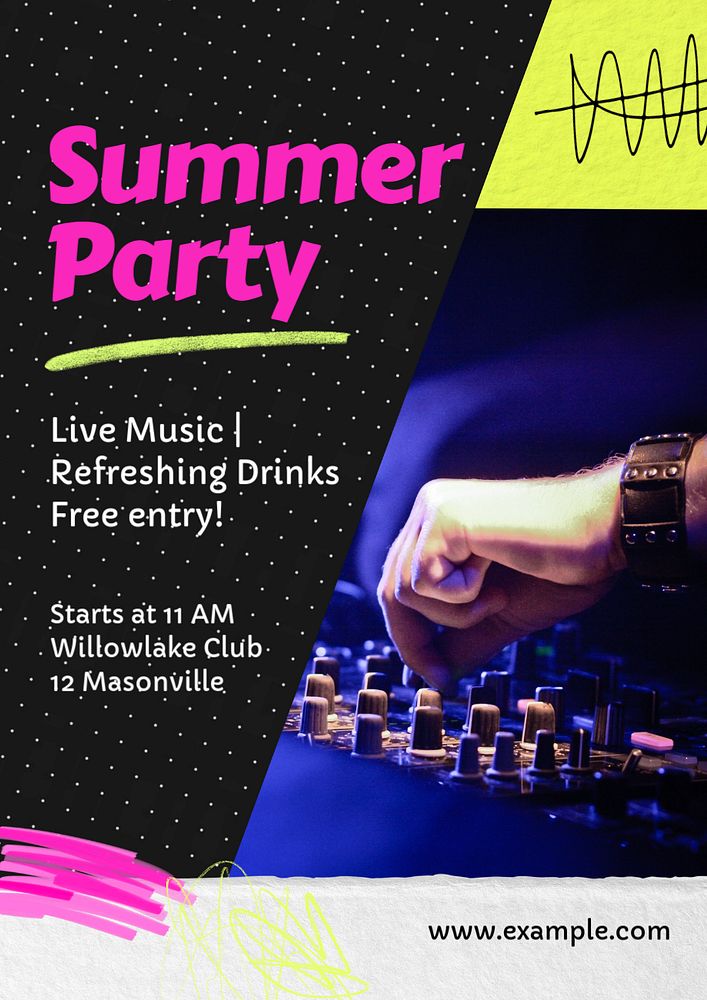 Summer party poster template, editable text and design