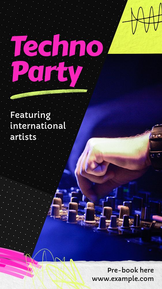 Techno party social story template, editable Instagram design 