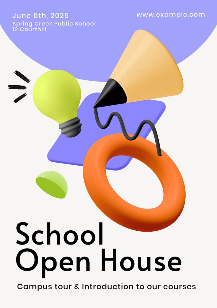 School open house poster template, editable text and design