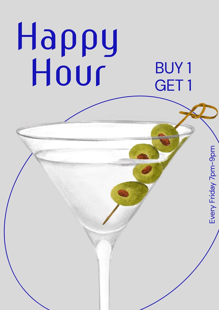 Happy hour  poster template, editable text and design