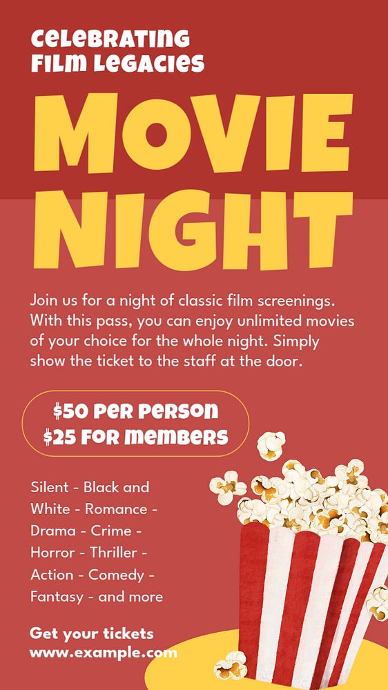 Movie night Instagram story template, editable text