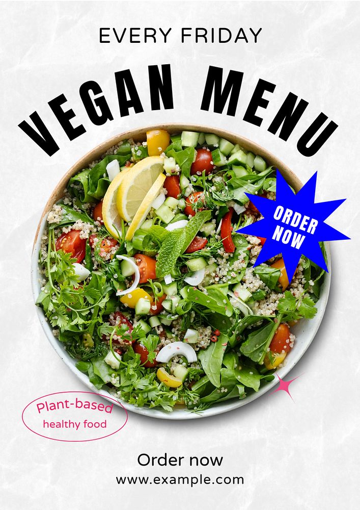 Vegan menu  poster template, editable text and design