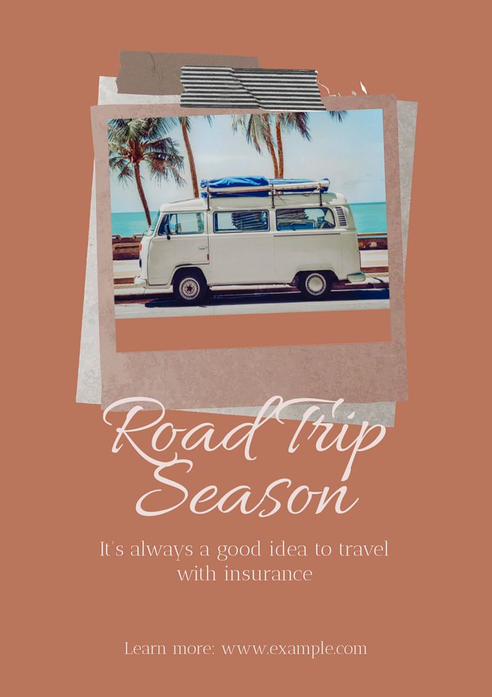 Road trip insurance poster template, editable text and design