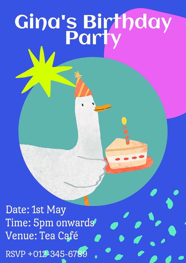 Birthday party poster template, editable text and design