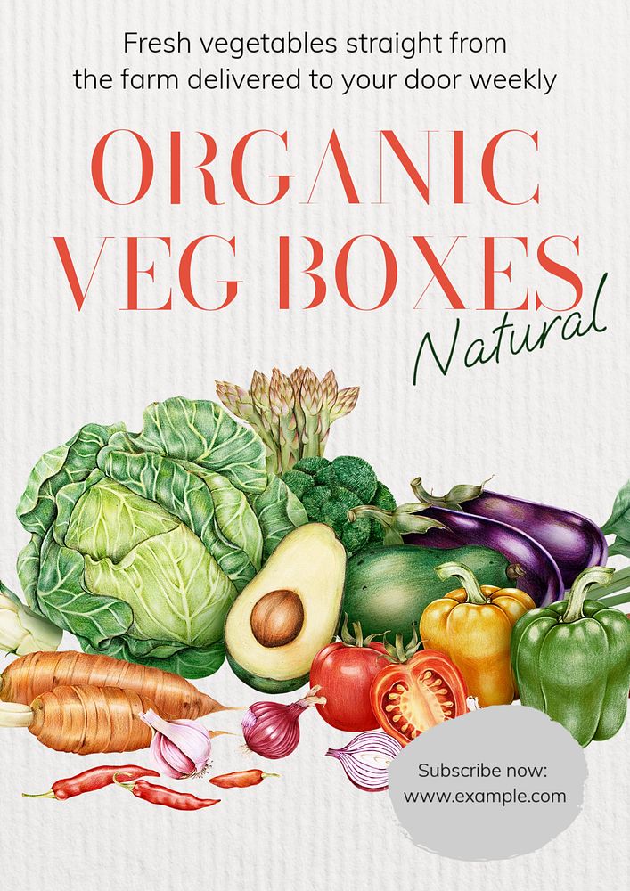 Organic vegetable delivery poster template, editable text and design