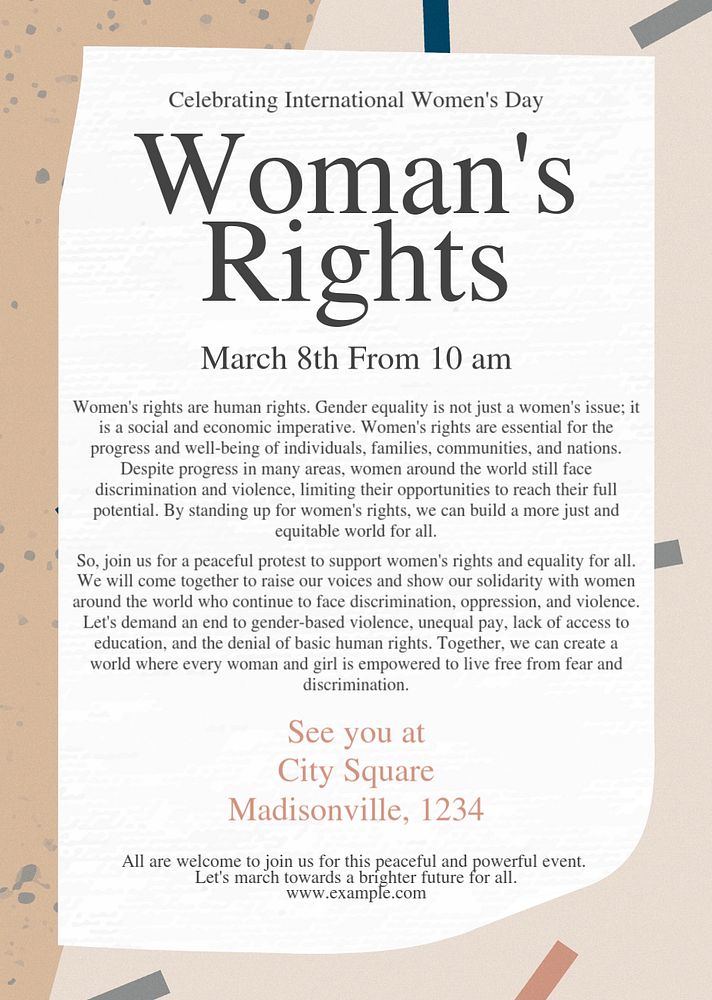 Women’s rights poster template, editable text and design