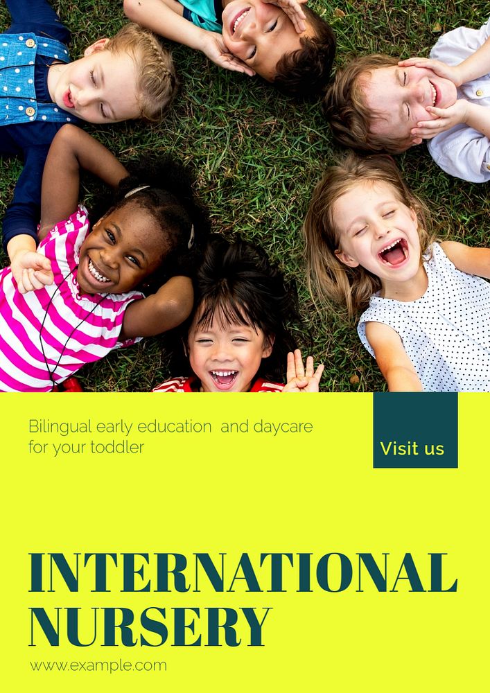 International nursery poster template, editable text and design