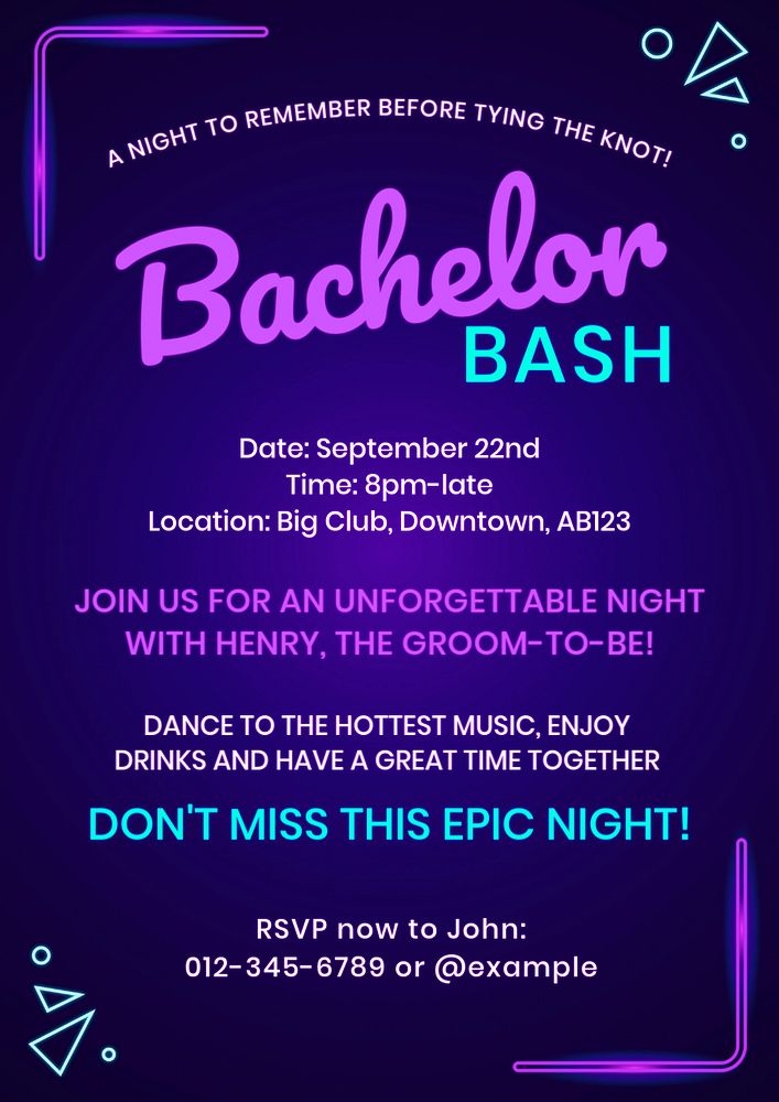 Bachelor bash poster template, editable text and design