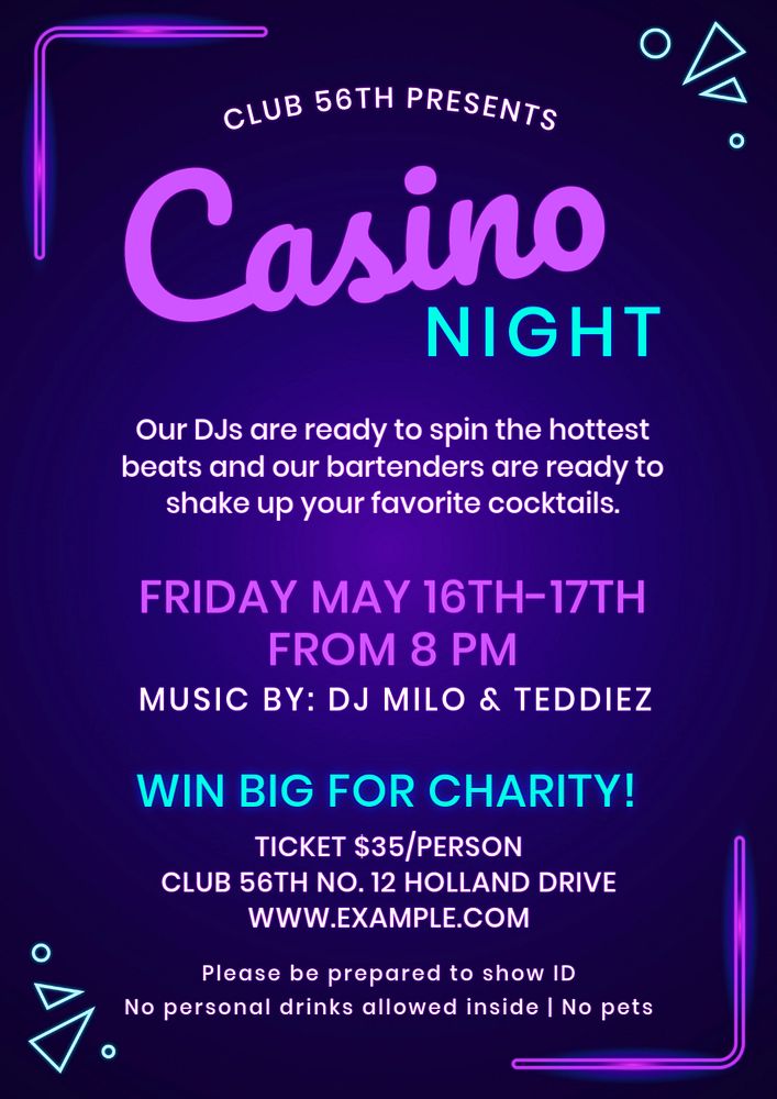 Casino night poster template, editable text and design