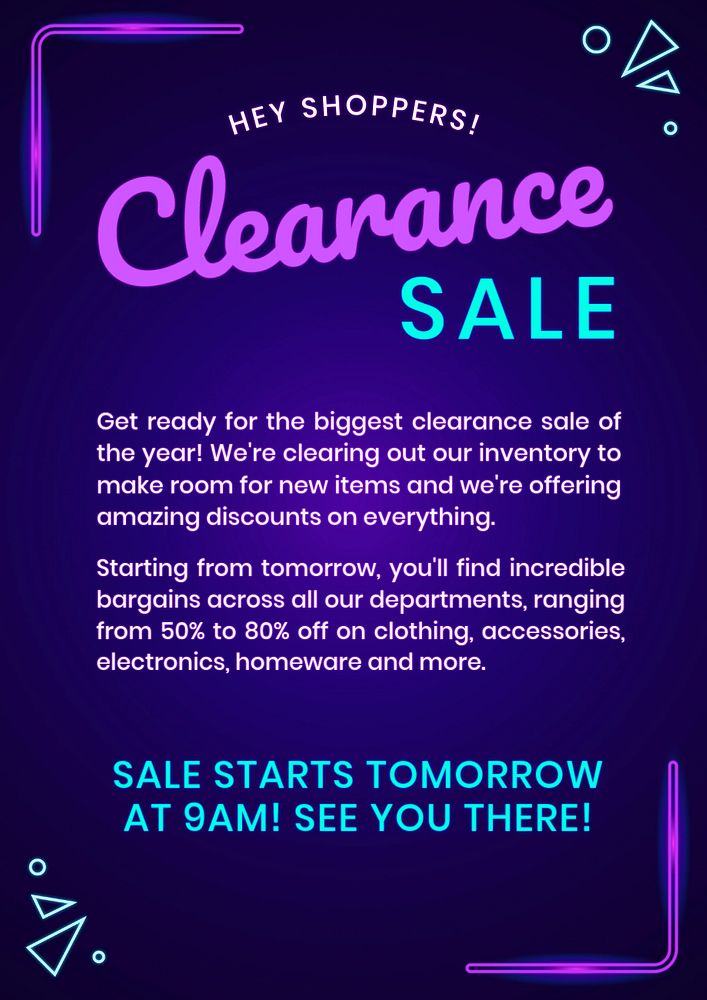 Clearance sale poster template, editable text and design