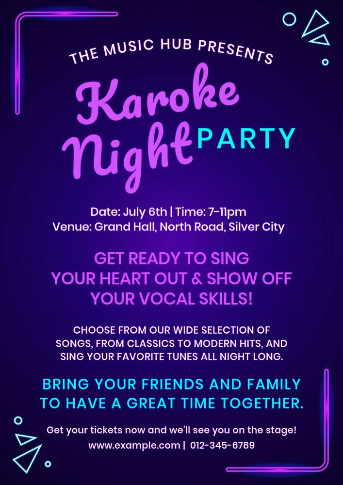 Karaoke night party poster template, editable text and design