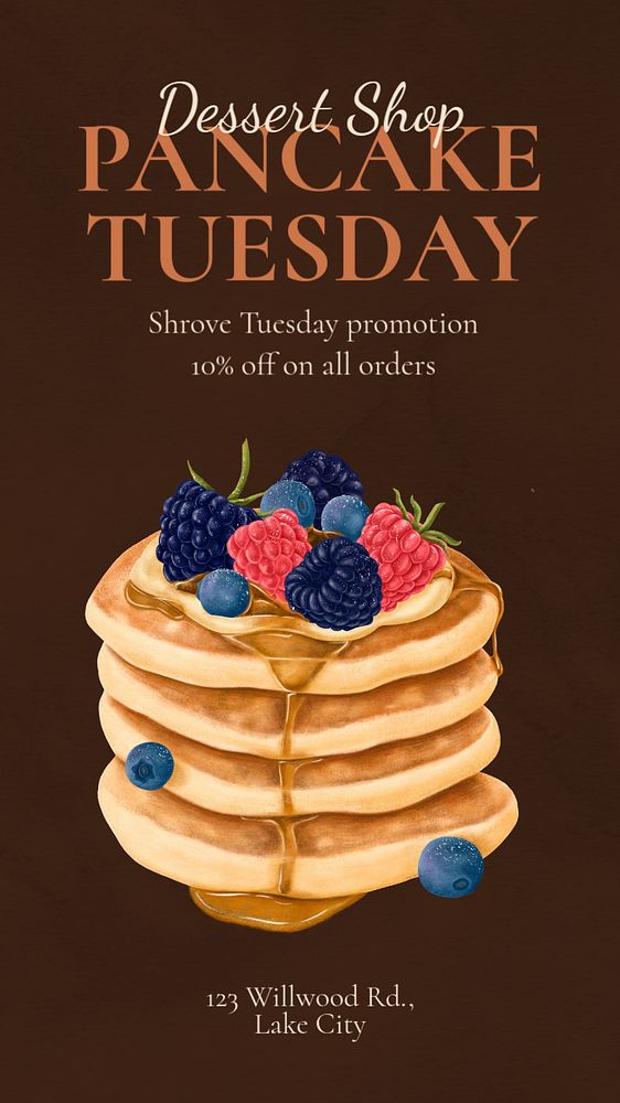 Pancake Tuesday Instagram story template, editable text