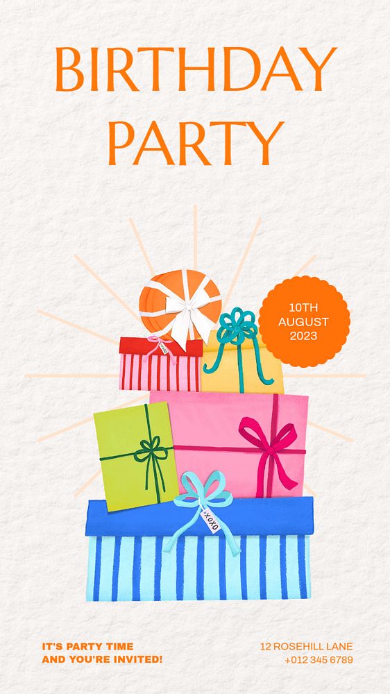 Birthday party Instagram story template, editable text