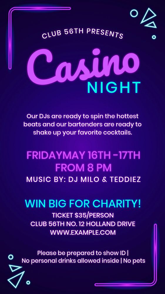 Casino night Instagram story template, editable text