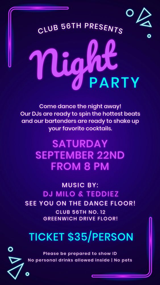 Night party Instagram story template, editable text