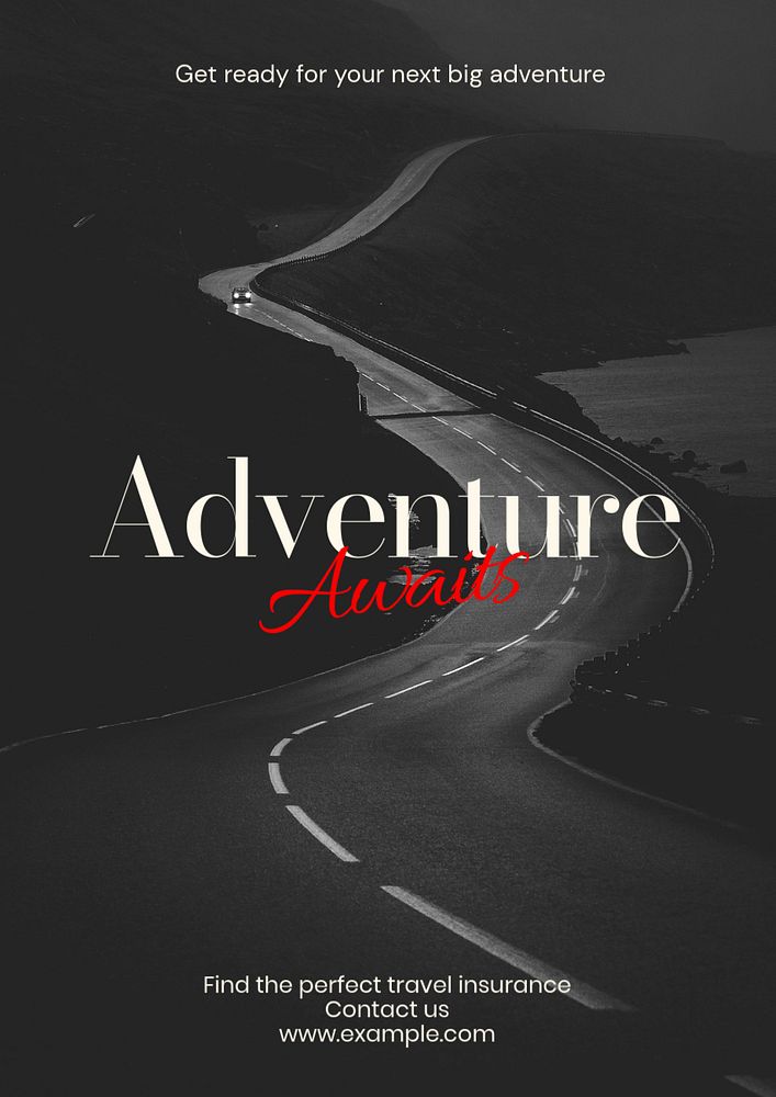 Adventure awaits poster template, editable text and design