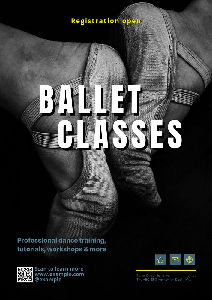 Ballet classes poster template, editable text and design