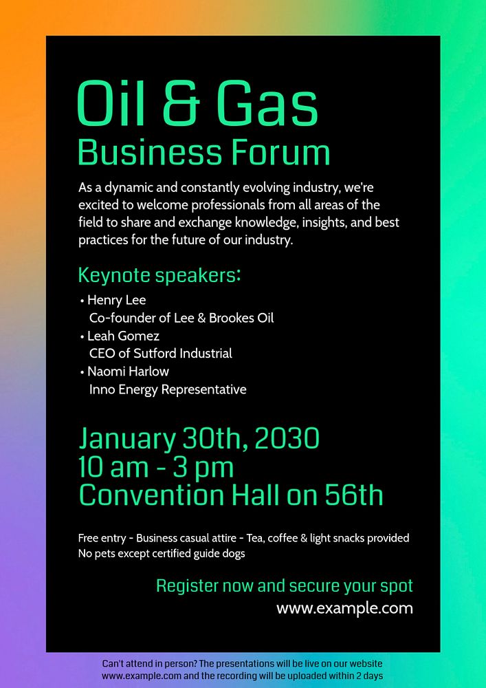 Oil & gas forum poster template, editable text and design