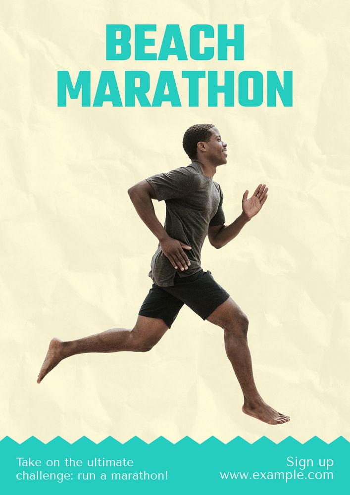 Beach marathon poster template, editable text and design