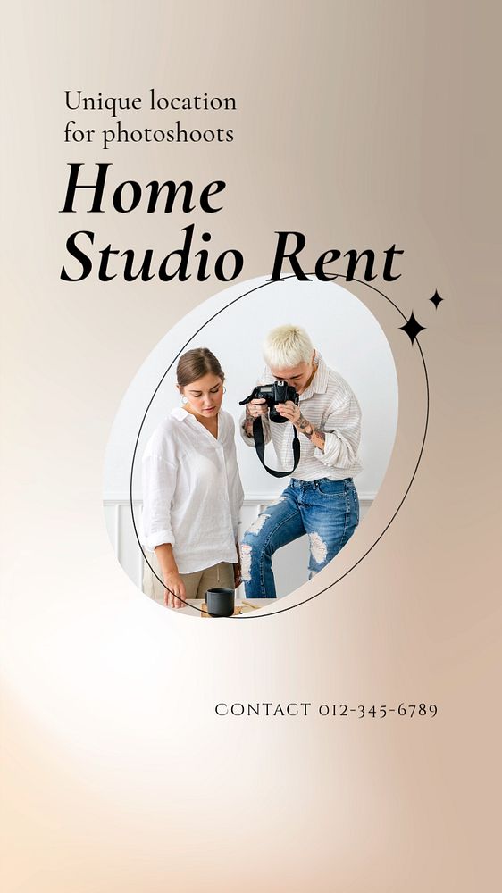 Home studio rental  Instagram story template, editable text