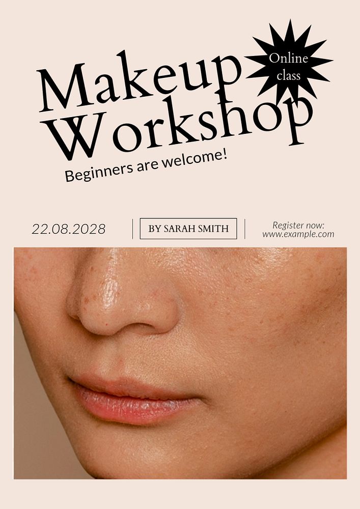 Makeup workshop poster template, editable text and design