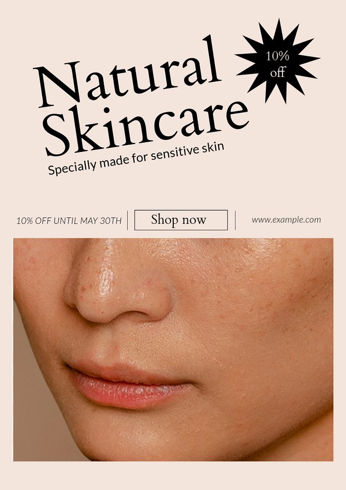 Natural skincare poster template, editable text and design