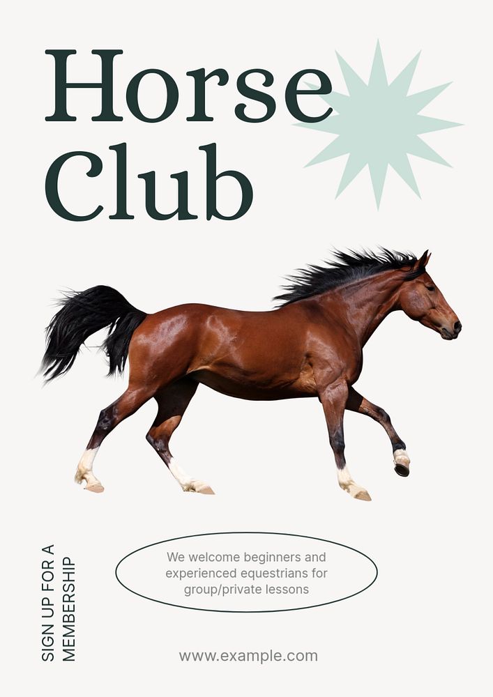 Horse club poster template, editable text and design