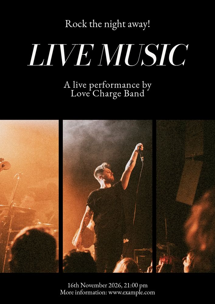 Live music poster template, editable text and design