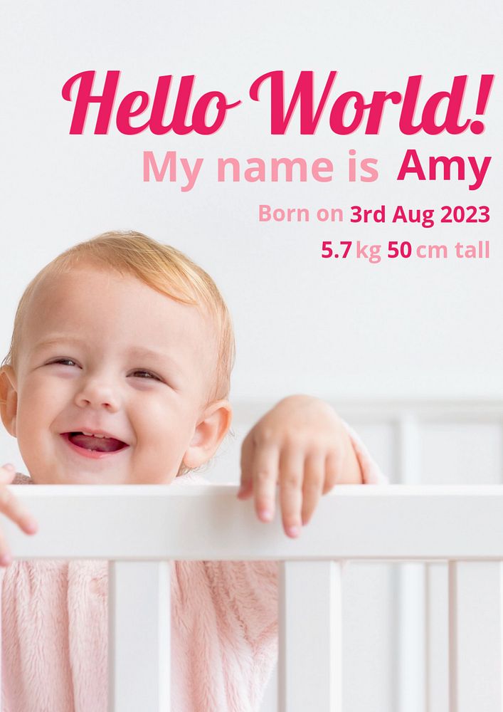 Birth announcement poster template, editable text and design