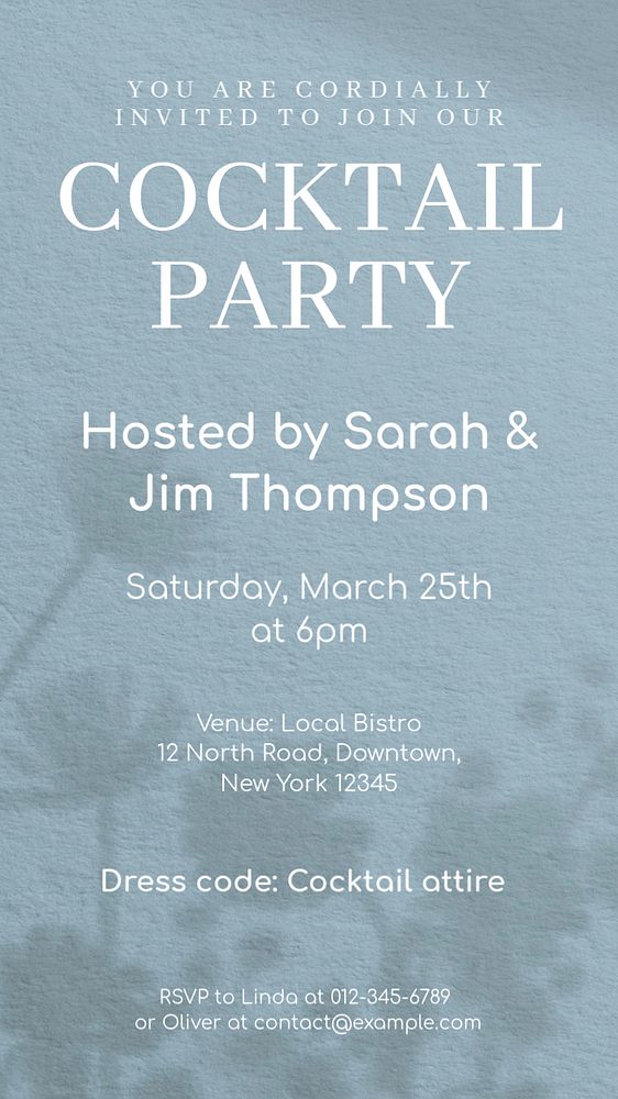 Cocktail party invitation Instagram story template, editable text