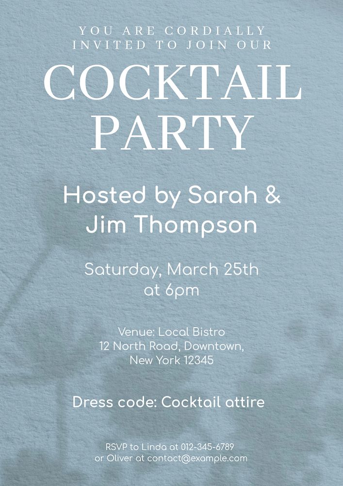 Cocktail party invitation poster template, editable text and design