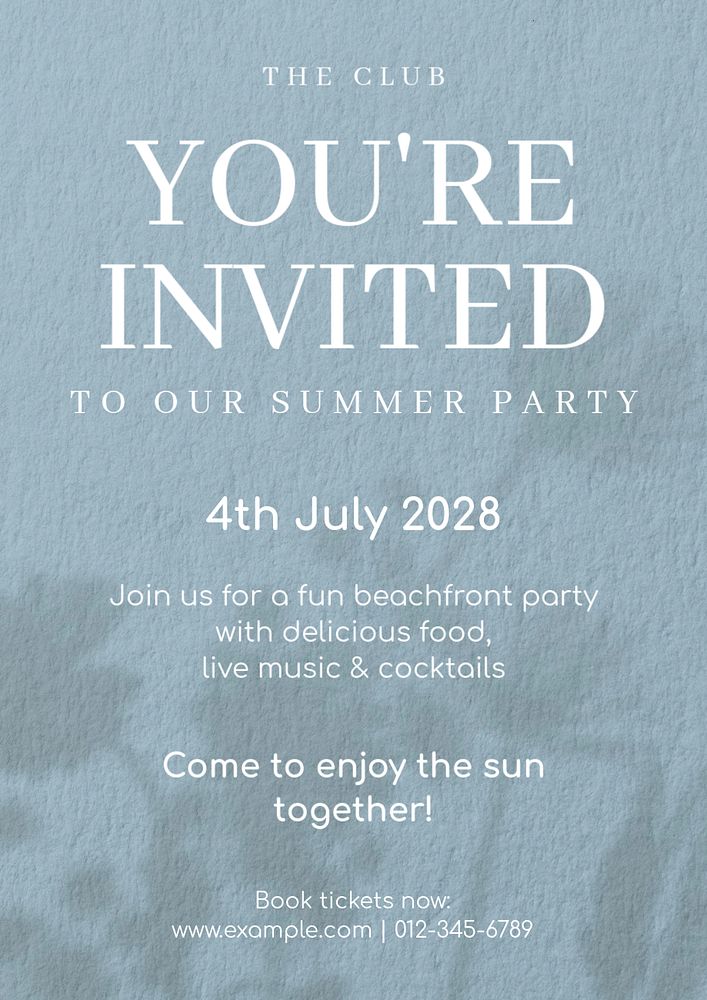 Summer party invitation poster template, editable text and design