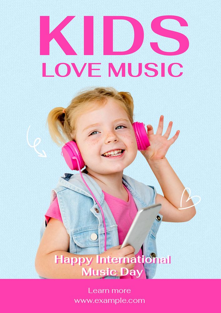 Kids love music poster template, editable text and design