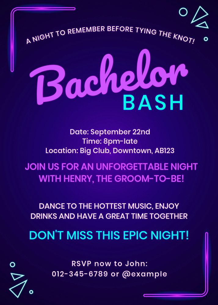 Bachelor bash invitation template, editable design